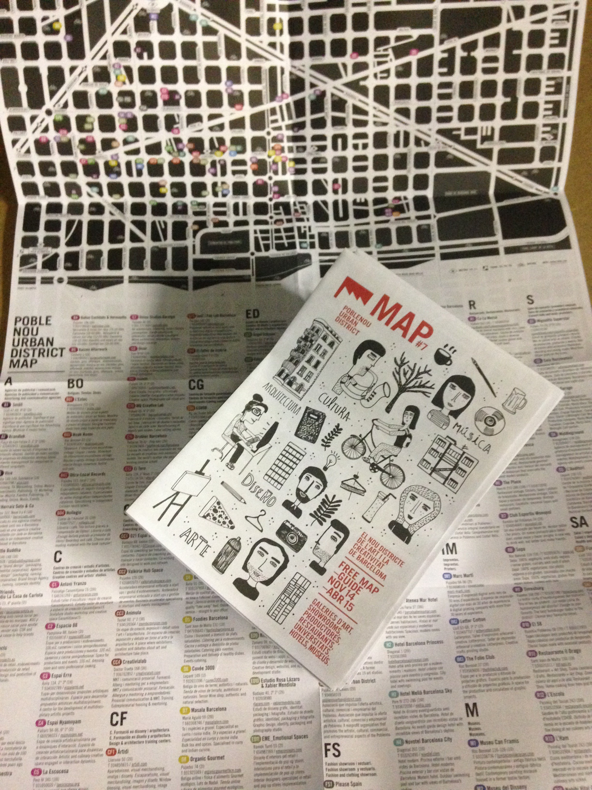 Mapa de Poble Nou Urban District sobre el plano del barrio: ruta de flyers en circuitos de ocio y cultura en Barcelona