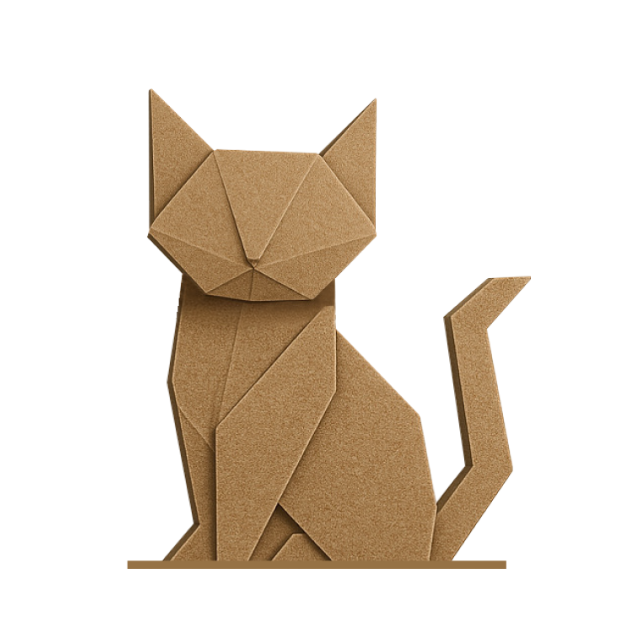 Logo de Gato Producciones, un gato de cartón con tipografía en marrón